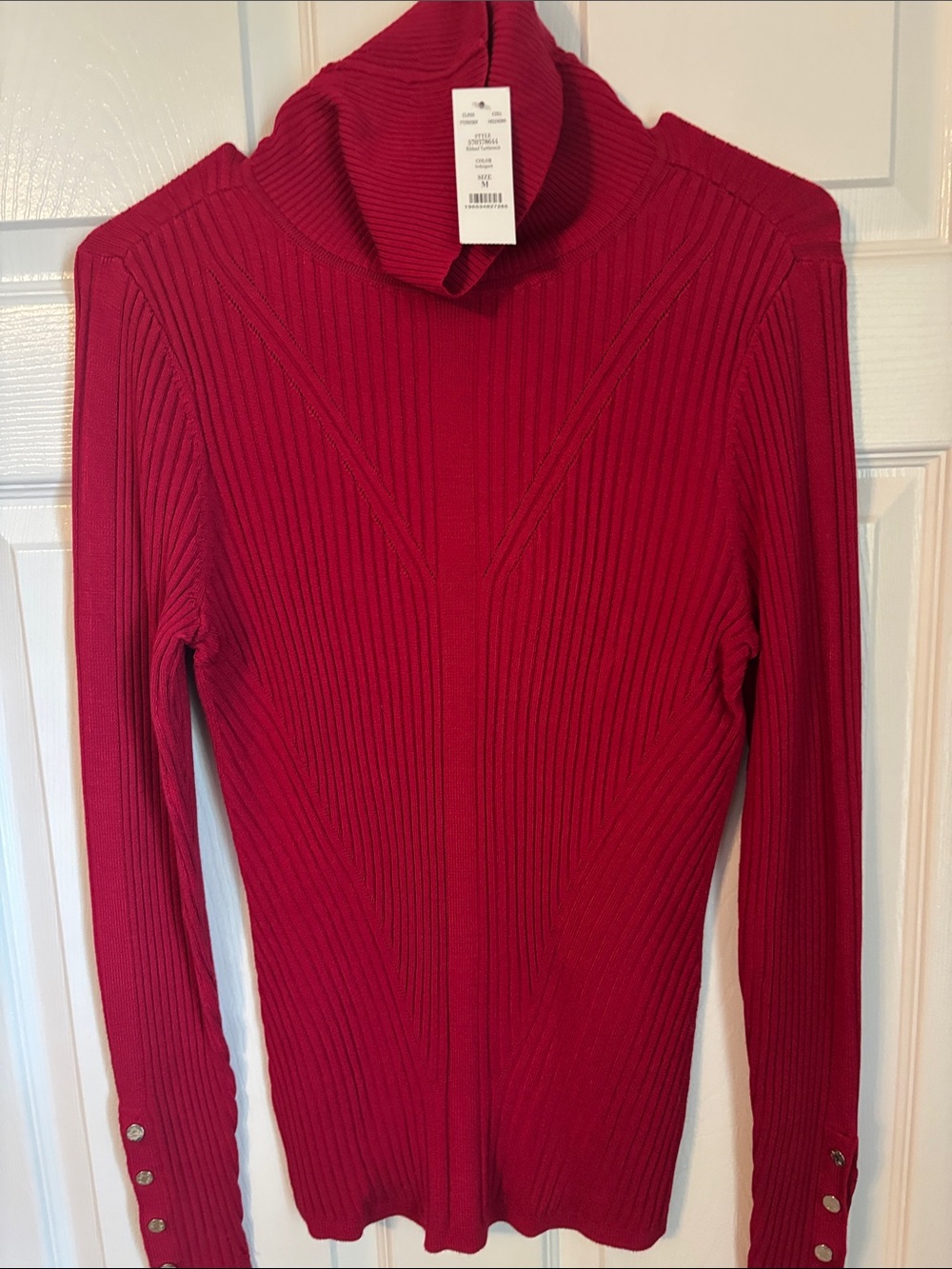 White House Black Market Red Ribbed Turtleneck Sweater
